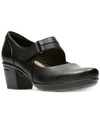 Clarks Emslie Lulin Womens Leather Block Heel Mary Jane Heels In Black