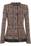 ALEXANDER MCQUEEN LEATHER-TRIMMED FRINGED TWEED JACKET