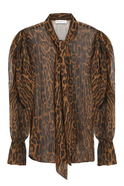 Nina Ricci Printed Silk Shirt In Brown