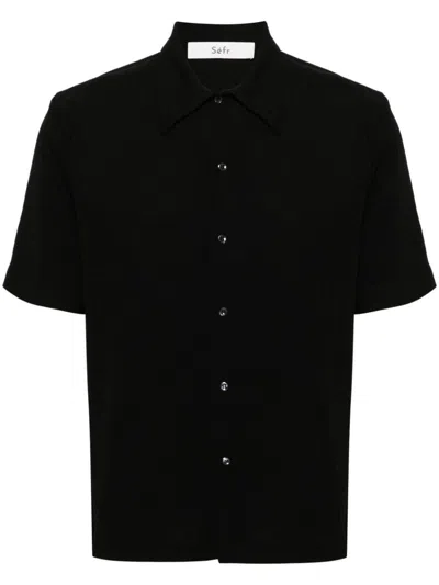Séfr Suneham Crepe Short-sleeved Shirt In Black Crepe