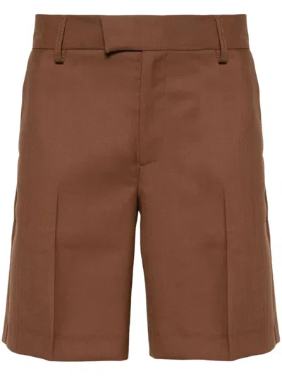 Séfr Pressed-crease Tailored Shorts In Mid Brown Wool