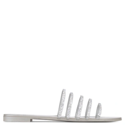 Giuseppe Zanotti Patent Flat Sandal With Crystals Michela In Silver