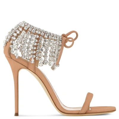 Giuseppe Zanotti - Pink Suede Sandal With Crystal Fringe Carrie Crystal
