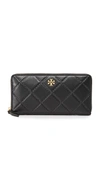 Tory Burch Georgia Leather Zip Around Wallet In Black/gold