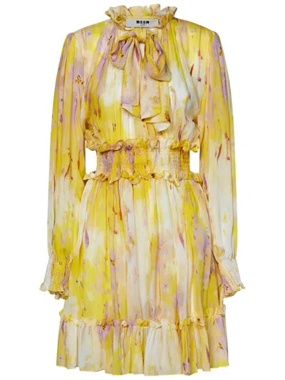 Msgm Ruffle Detailed Dress In Yellow