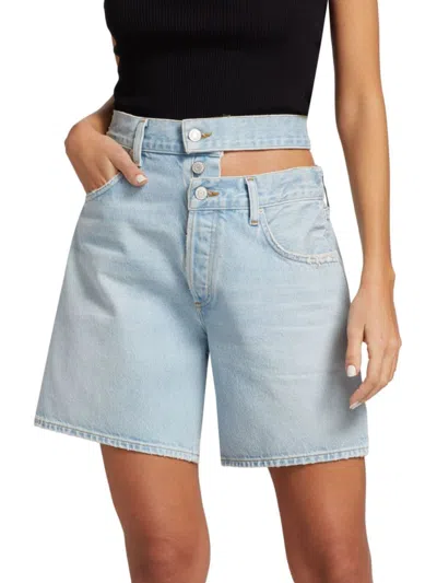 Agolde Broken Waistband Shorts In Blue