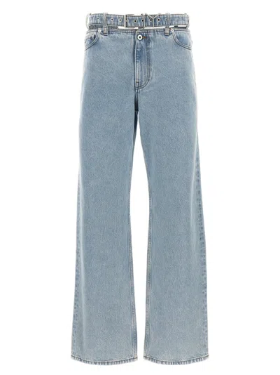 Y/project Logo Patch Belted Waist Jeans In Blue