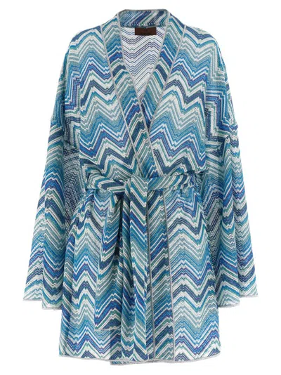 Missoni Zigzag Belted Waist Wrap Knitted Cardigan In Multi