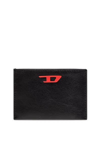 Diesel Rave Logo-plaque Leather Cardholder In Black
