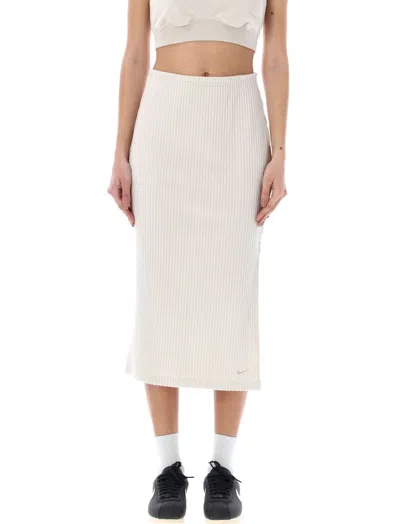 Nike Sportswear Chill Knitted Slim Ribbed Midi Skirt In White