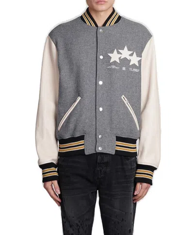 Amiri Oversized Stars Varsity Jacket In Grey