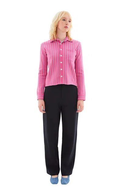 Marni Striped Long-sleeved Shirt In Jqc13 Pink/white/blue