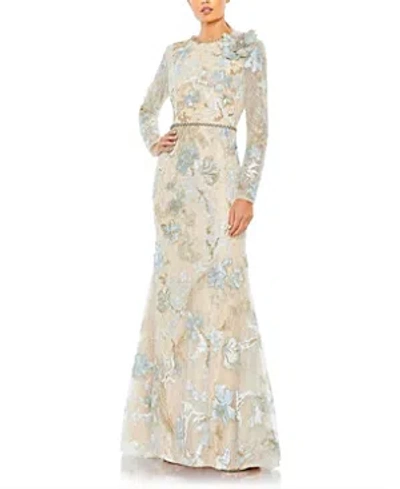 Mac Duggal Floral Embroidered Lace Trumpet Gown In Ice Blue