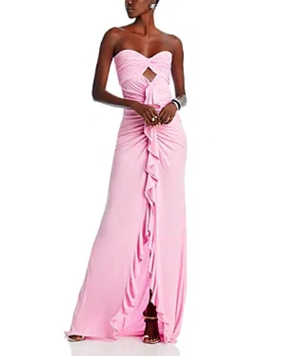 Cinq À Sept Jenna Strapless High-low Ruffle Gown In Carnation