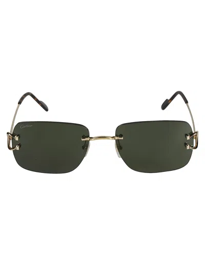 Cartier Logo Hinge Rimless Sunglasses In Gold/green