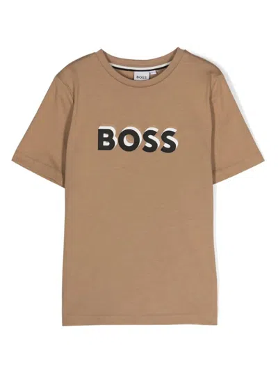 Hugo Boss Kids' T-shirt Con Logo In Beige