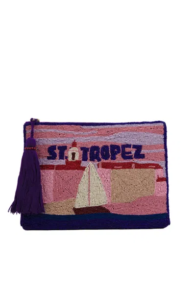 Mc2 Saint Barth St. Tropez-motif Beaded Clutch Bag In Purple