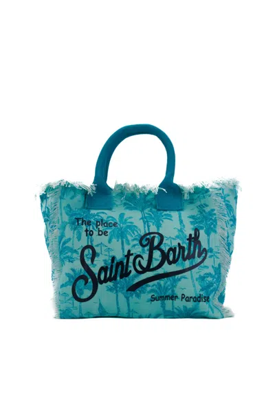 Mc2 Saint Barth Vanity Saint Beach Bag In Light Blue Canvas In Burgundy