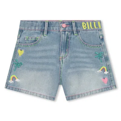 Billieblush Kids' Girls Blue Denim Embroidered Shorts In Double Stone Bleach