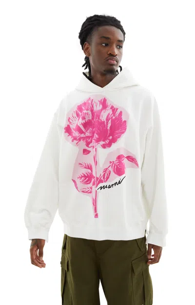 Marni Collage Flowers Cotton Hoodie In Natural White