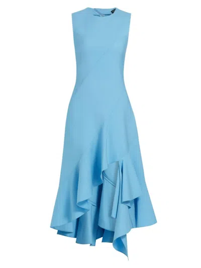 Oscar De La Renta Asymmetric-hem Stretch-wool Midi Dress In Light Blue