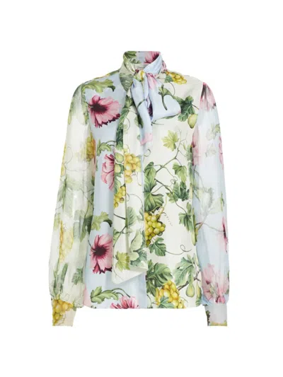 Oscar De La Renta Women's Floral Silk Tieneck Blouse In Neutral