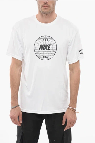 Nike Swim Crew Neck Dri-fit T-shirt With Printed Logo In White