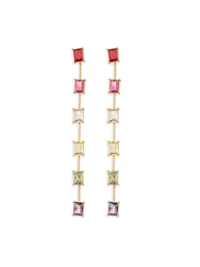 Eye Candy La Women's Luxe Lina Goldtone & Rainbow Cubic Zirconia Drop Earrings In Brass