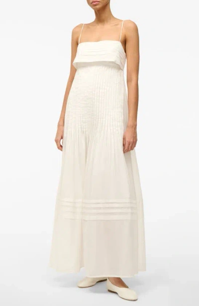 Staud Kristina Pleat Details Cotton Maxi Dress In Ivory
