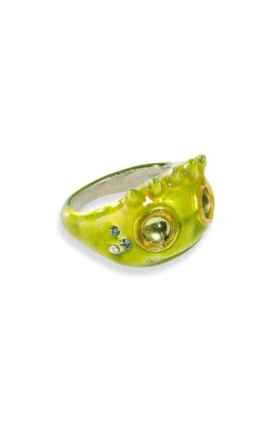 Collina Strada Liberty Frog Recycled Pewter Ring In Lime