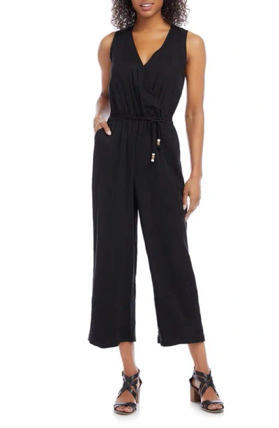 Karen Kane Sleeveless Linen Blend Crop Jumpsuit In Black