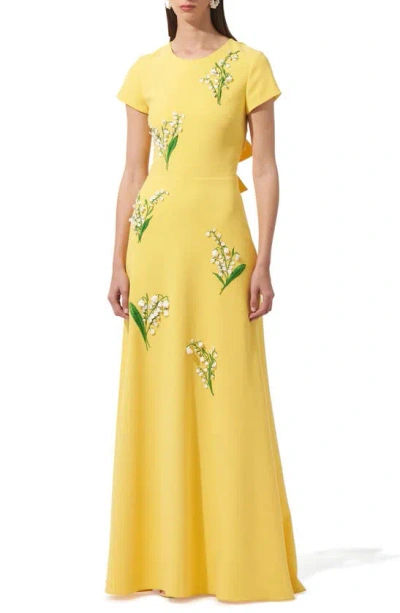 Carolina Herrera Embellished Bow Back Gown In Sunshine Yellow Multi