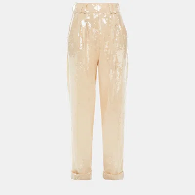 Pre-owned Balmain Beige Sequined Tapered Trousers L (fr 40)