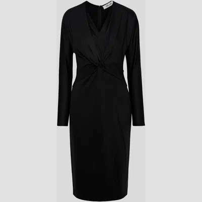 Pre-owned Diane Von Furstenberg Virgin Wool Knee Length Dress L In Black