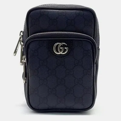 Pre-owned Gucci Navy Blue Canvas Ophidia Gg Mini Belt Bag In Black