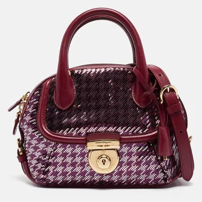 Pre-owned Ferragamo Pink/purple Sequins And Leather Fiamma Satchel