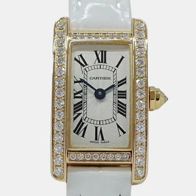 Pre-owned Cartier Silver 18k Yellow Gold Tank Americaine Quartz Women's Wristwatch 15 Mm