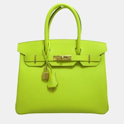 Pre-owned Hermes Yellow Lime Epsom Leather Birkin Handbag