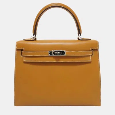 Pre-owned Hermes Natural Sable Sv Metal Fittings Vaux Butler Engraving Kelly Handbag In Orange