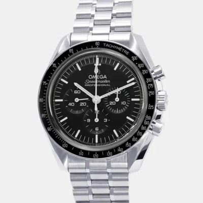 Pre-owned Omega Black Stainless Steel Speedmaster Moonwatch Automatic Men's Wristwatch 42 Mm