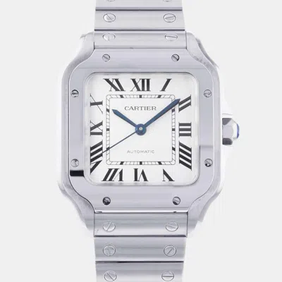 Pre-owned Cartier Silver Stainless Steel Santos Automatic Men's Wristwatch 35 Mm