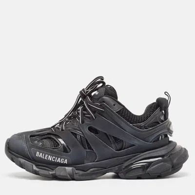 Pre-owned Balenciaga Black Faux Leather Mesh Track Sneakers Size 37