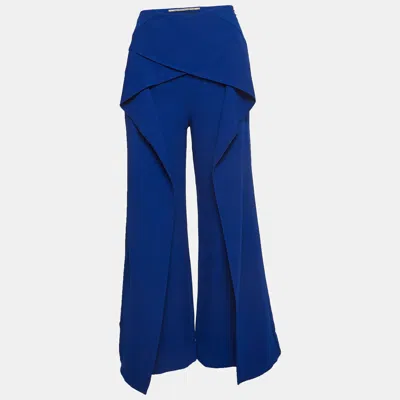 Pre-owned Roland Mouret Limited Edition By  Blue Stretch Crepe Draped Slit Trousers S
