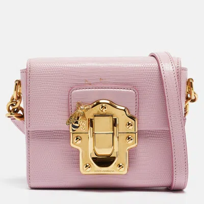 Pre-owned Dolce & Gabbana Pink Lizard Embossed Leather Mini Lucia Crossbody Bag
