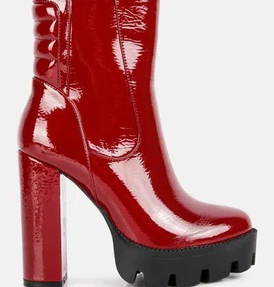 London Rag High Key Collared Patent High Heeled Ankle Boot In Red