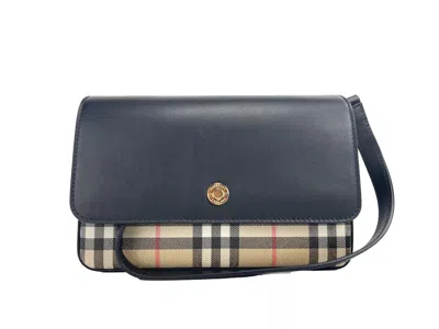 Burberry New Hampshire Small Check Black Leather Crossbody Bag In Brown