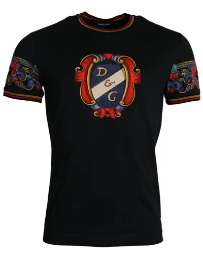 Dolce & Gabbana Black Logo Print Cotton Crew Neck T-shirt In Multicolor