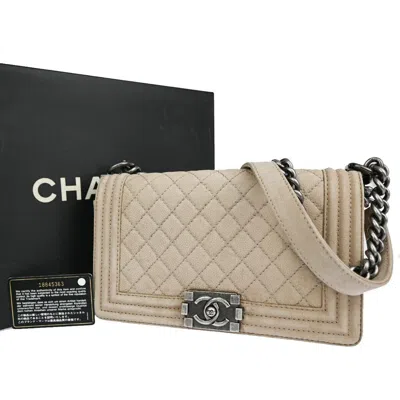 Pre-owned Chanel Boy Beige Leather Shoulder Bag ()