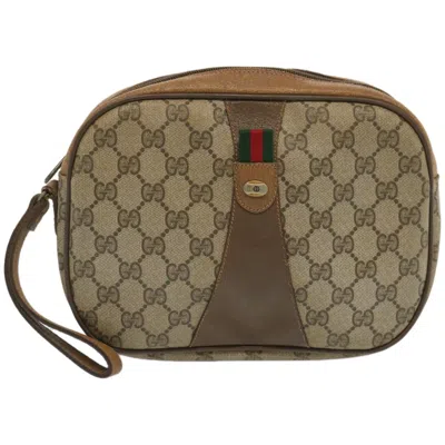 Gucci Sherry Beige Canvas Clutch Bag () In Brown