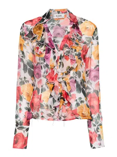 Blugirl Floral-print Chiffon Shirt In Color Carne Y Neutral